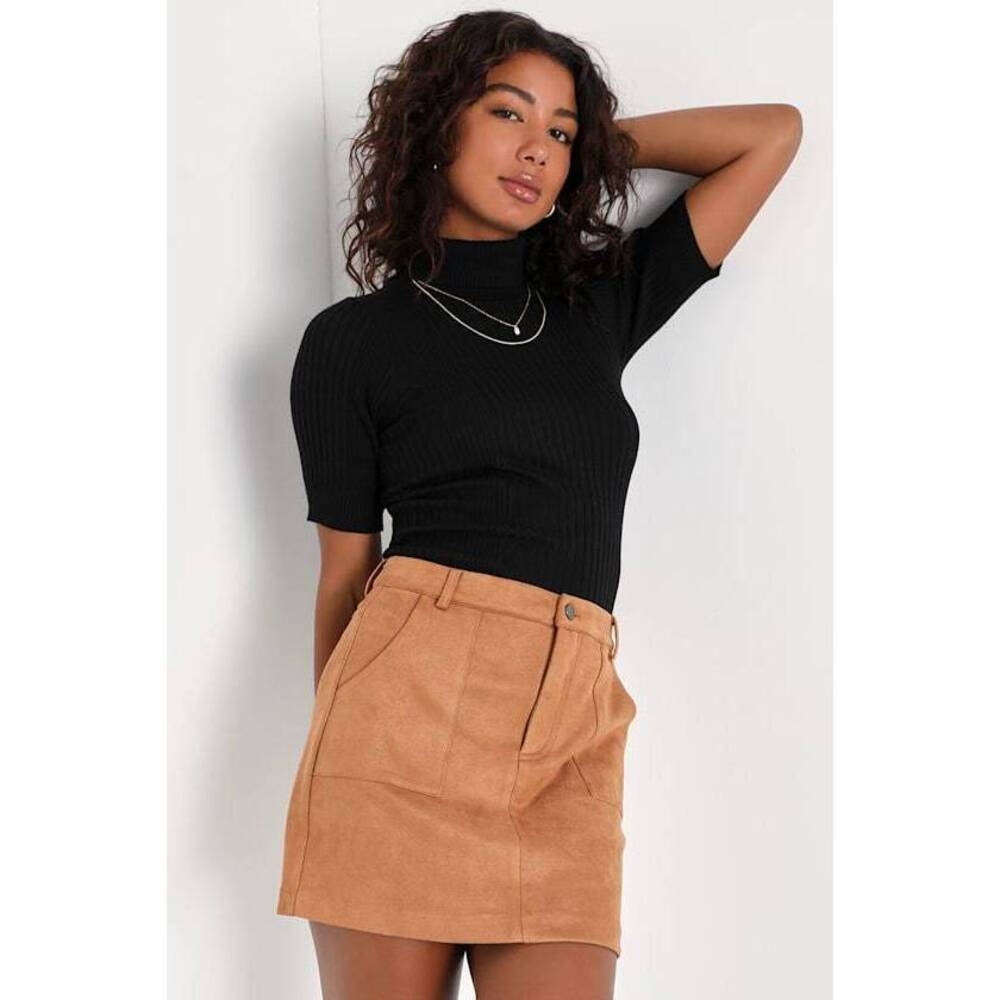 NWT Lulus A Dose Of Charm Light Brown Suede High-waisted Mini Skirt - Size S